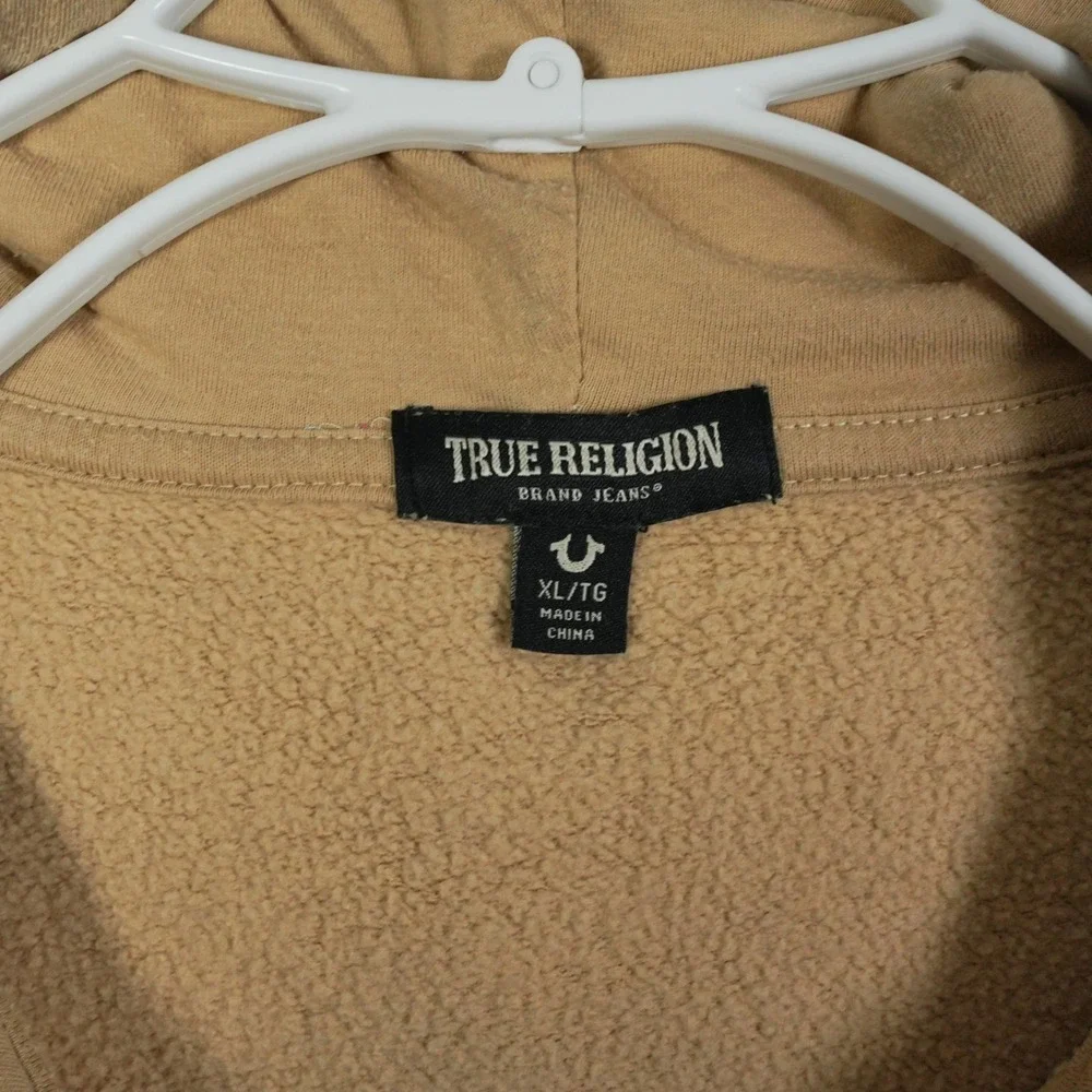 True Religion Mens XL Tan Beige Full Zip Horseshoe Hoodie‎ Sweatshirt 53660-00